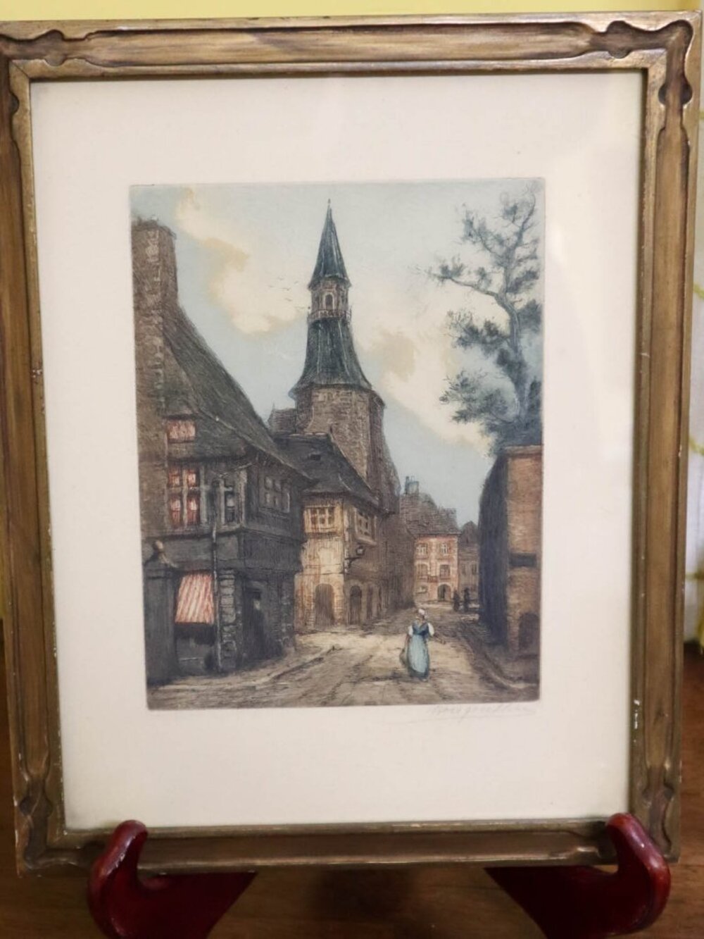 Antique Henri Boisgontier Aquatint Etching Framed French Village La Belle Époque
